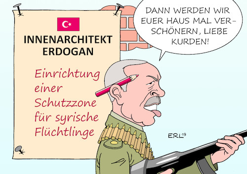 Cartoon: Erdogan (medium) by Erl tagged politik,syrien,krieg,türkei,schutzzone,flüchtlinge,militär,offensive,kurden,karikatur,erl,politik,syrien,krieg,türkei,schutzzone,flüchtlinge,militär,offensive,kurden,karikatur,erl