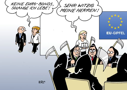 Cartoon: EU-Gipfel (medium) by Erl tagged eu,gipfel,euro,krise,schulden,eurobonds,merkel,ablehnung,leben,tod,sense,sensenmann,regierungschef,präsident,hollande,ezb,draghi,van,rompuy,witzig,witz,eu,gipfel,euro,krise,schulden,eurobonds,merkel,sensenmann,hollande