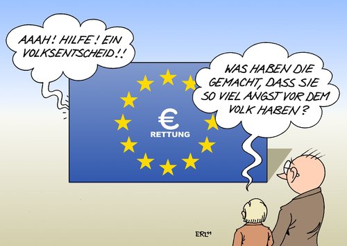 Cartoon: EU Demokratie (medium) by Erl tagged eu,europa,euro,schulden,krise,rettung,rettungsschirm,griechenland,referendum,volksabstimmung,angst,demokratie,eu,europa,schulden,rettungsschirm,referendum,volksabstimmung