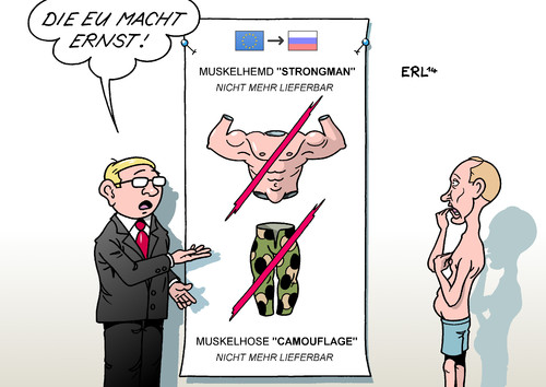 Cartoon: EU Sanktionen (medium) by Erl tagged muskeln,einfluss,stärke,macht,sanktionen,eu,usa,putin,präsident,russland,unterstützung,separatisten,krieg,krise,ukraine,ukraine,krise,krieg,separatisten,unterstützung,russland,präsident,putin,usda,eu,sanktionen,macht,stärke,einfluss,muskeln
