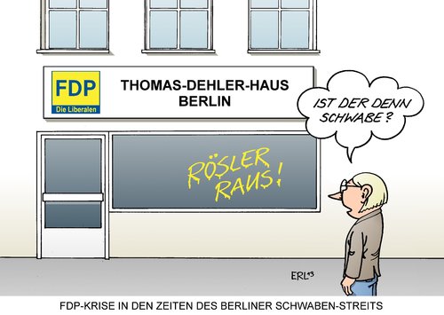 Cartoon: FDP-Krise Berlin Schwabenstreit (medium) by Erl tagged vorsitz,partei,krise,fdp,philipp,rösler,führungsschwäche,berlin,schwabenstreit,schwaben,wecken,schrippe,wolfgang,thierse,sprache,berlinerisch,fdp,krise,berlin,schwabenstreit