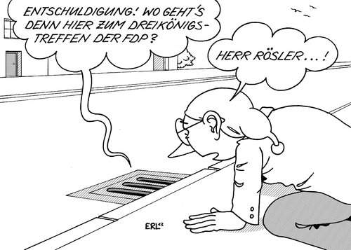 Cartoon: FDP Dreikönigstreffen (medium) by Erl tagged fdp,dreikönigstreffen,stuttgart,partei,umfragetief,vorsitzender,parteichef,philipp,rösler,führung,führungsschwäche