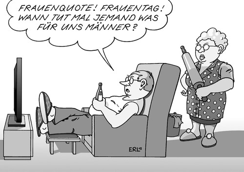 Cartoon: Frauen (medium) by Erl tagged frau,frauen,frauenquote,bundestag,gesetz,beschluss,vorstand,unternehmen,frauentag,international,gleichberechtigung,hausarbeit,fernsehen