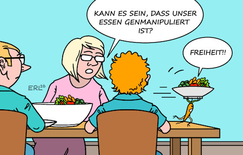 Cartoon: Freches Gemüse (medium) by Erl tagged politik,eu,lebensmittel,genmanipuliert,lockerung,kennzeichnung,essen,gemüse,familie,karikatur,erl,politik,eu,lebensmittel,genmanipuliert,lockerung,kennzeichnung,essen,gemüse,familie,karikatur,erl