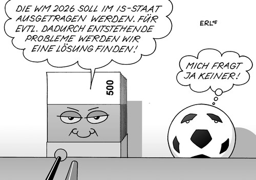 Cartoon: Fußball-WM (medium) by Erl tagged fußball,weltmeisterschaft,wm,2022,katar,wüste,hitze,austragung,fifa,winter,geld,sport,korruption,gier,is,staat