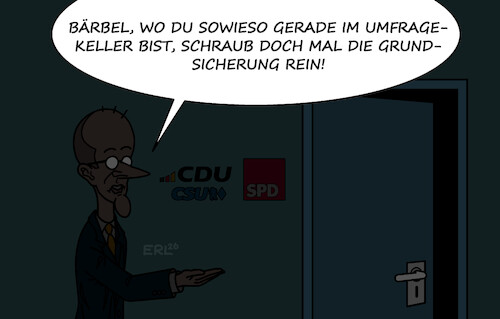 Cartoon: Grundsicherung (medium) by Erl tagged politik,koalition,cdu,csu,spd,umfragekeller,dunkelheit,sicherung,grundsicherung,bürgergeld,merz,bärbel,bas,karikatur,erl,politik,koalition,cdu,csu,spd,umfragekeller,dunkelheit,sicherung,grundsicherung,bürgergeld,merz,bärbel,bas,karikatur,erl