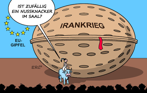 Cartoon: Harte Nuss (medium) by Erl tagged politik,usa,angriff,krieg,iran,irankrieg,trump,gefangen,harte,nuss,eu,gipfel,nussknacker,europa,stier,karikatur,erl,politik,usa,angriff,krieg,iran,irankrieg,trump,gefangen,harte,nuss,eu,gipfel,nussknacker,europa,stier,karikatur,erl