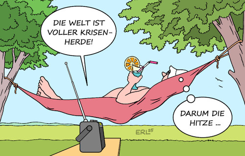 Cartoon: Hitze (medium) by Erl tagged politik,krisen,kriege,krisenherd,hitze,klima,wetter,sommer,hängematte,karikatur,erl,politik,krisen,kriege,krisenherd,hitze,klima,wetter,sommer,hängematte,karikatur,erl