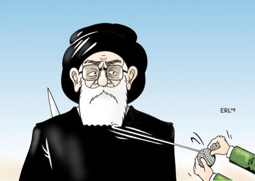 Cartoon: Iran (medium) by Erl tagged iran,wahl,protest,chamenei,iran,wahlen,wahl,ahmadinedschad,moussavi,iraner,diktatur,regierung,diktator,wahlbetrug,waffen,waffe,messe,protest,chamenei