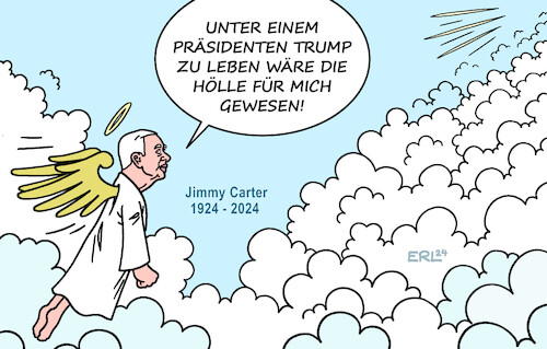 Cartoon: Jimmy Carter I (medium) by Erl tagged politik,usa,präsident,jimmy,carter,tod,1924,2024,gott,himmel,hölle,trump,musk,karikatur,erl,politik,usa,präsident,jimmy,carter,tod,1924,2024,gott,himmel,hölle,trump,musk,karikatur,erl