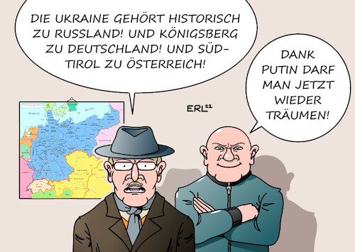 Cartoon: Karten neu mischen (medium) by Erl tagged politik,konflikt,russland,ukraine,westen,usa,eu,nato,präsident,putin,geschichte,zurückdrehen,sowjetunion,historisch,zugehörigkeit,königsberg,kaliningrad,südtirol,revisionismus,rechtspopulismus,rechtsextremismus,landkarte,deutsches,reich,kaiserreich,österreich,ungarn,karikatur,erl,politik,konflikt,russland,ukraine,westen,usa,eu,nato,präsident,putin,geschichte,zurückdrehen,sowjetunion,historisch,zugehörigkeit,königsberg,kaliningrad,südtirol,revisionismus,rechtspopulismus,rechtsextremismus,landkarte,deutsches,reich,kaiserreich,österreich,ungarn,karikatur,erl