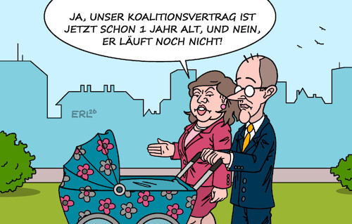 Cartoon: Koalitionsvertrag (medium) by Erl tagged politik,koalition,cdu,csu,spd,koalitionsvertrag,jahrestag,geburtstag,merz,klingbeil,kinderwagen,laufen,karikatur,erl,politik,koalition,cdu,csu,spd,koalitionsvertrag,jahrestag,geburtstag,merz,klingbeil,kinderwagen,laufen,karikatur,erl