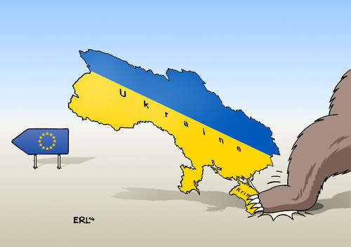 Cartoon: Krim (medium) by Erl tagged ukraine,regierung,eu,krim,russland,spaltung,bär,tatze,ukraine,regierung,eu,krim,russland,spaltung,bär,tatze