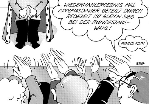 Cartoon: Krönung (medium) by Erl tagged cdu,partei,parteitag,bundeskanzlerin,angela,merkel,vorsitzende,wiederwahl,krönung,ergebnis,applaus,bundestagswahl,koalitionspartner,fdp,wackelkandidat