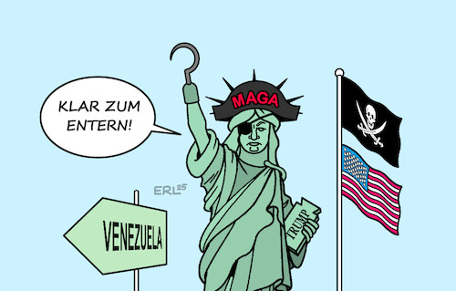 Cartoon: Leider kein Kostümfest (medium) by Erl tagged politik,usa,trump,plan,invasion,venezuela,erdöl,entern,öltanker,piraterie,freiheitsstatue,pirat,karikatur,erl,politik,usa,trump,plan,invasion,venezuela,erdöl,entern,öltanker,piraterie,freiheitsstatue,pirat,karikatur,erl