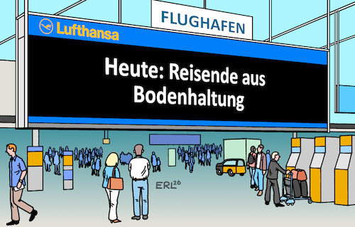 Cartoon: Lufthansa-Streik (medium) by Erl tagged politik,streik,lufthansa,piloten,pilotinnen,einschränkung,reisen,reisende,bodenhaltung,karikatur,erl,politik,streik,lufthansa,piloten,pilotinnen,einschränkung,reisen,reisende,bodenhaltung,karikatur,erl