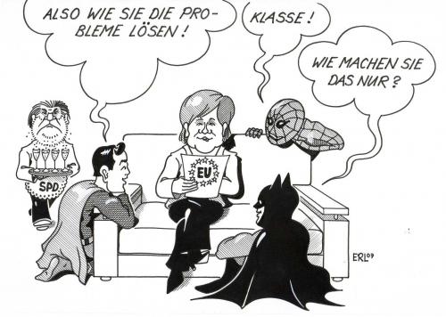 Cartoon: Merkel (medium) by Erl tagged ,angela,merkel,angie,couch,eu,lösung,cdu,superhelden,spiderman,batman,superman,spd,kurt,beck,kurt beck,angela merkel,europäische union,union,europäische