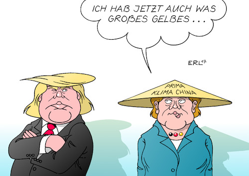Cartoon: Merkel China Trump (medium) by Erl tagged usa,präsident,donald,trump,rechtspopulismus,unberechenbarkeit,abschottung,egoismus,ernüchterung,eu,deutschland,bundeskanzlerin,angela,merkel,annäherung,china,handel,wirtschaft,klima,klimawandel,co2,begrenzung,erderwärmung,klimaabkommen,paris,karikatur,erl,usa,präsident,donald,trump,rechtspopulismus,unberechenbarkeit,abschottung,egoismus,ernüchterung,eu,deutschland,bundeskanzlerin,angela,merkel,annäherung,china,handel,wirtschaft,klima,klimawandel,co2,begrenzung,erderwärmung,klimaabkommen,paris,karikatur,erl