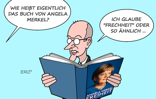 Cartoon: Merkel Memoiren (medium) by Erl tagged politik,buch,memoiren,freiheit,altkanzlerin,angela,merkel,intimfeind,friedrich,merz,frechheit,karikatur,erl,politik,buch,memoiren,freiheit,altkanzlerin,angela,merkel,intimfeind,friedrich,merz,frechheit,karikatur,erl