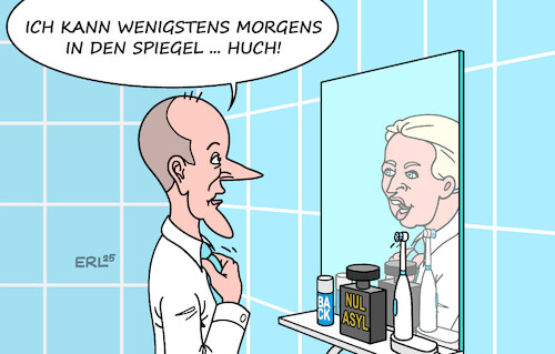 Cartoon: Merz Spiegel (medium) by Erl tagged politik,cdu,merz,verschärfung,migration,abstimmung,bundestag,zustimmung,afd,weidel,spiegel,gewissen,karikatur,erl,politik,cdu,merz,verschärfung,migration,abstimmung,bundestag,zustimmung,afd,weidel,spiegel,gewissen,karikatur,erl