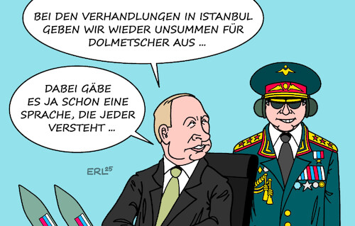 Cartoon: Miteinander sprechen (medium) by Erl tagged politik,krieg,überfall,russland,ukraine,verhandlungen,istanbul,putin,sprache,gewalt,karikatur,erl,politik,krieg,überfall,russland,ukraine,verhandlungen,istanbul,putin,sprache,gewalt,karikatur,erl