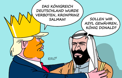 Cartoon: Monarchien immer mehr gefährdet (medium) by Erl tagged politik,verbot,königreich,deutschland,reichsbürger,besuch,trump,saudi,arabien,kronprinz,salman,karikatur,erl,politik,verbot,königreich,deutschland,reichsbürger,besuch,trump,saudi,arabien,kronprinz,salman,karikatur,erl