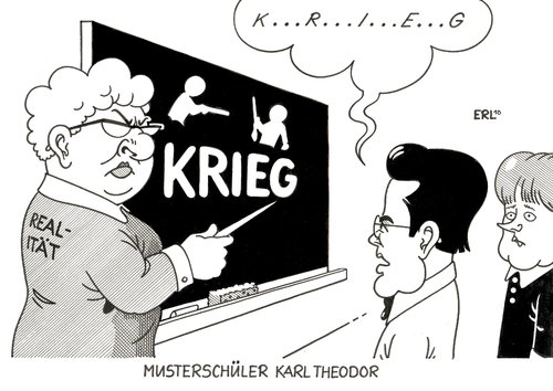 Cartoon: Musterschüler Karl Theodor (medium) by Erl tagged guttenberg,afghanistan,krieg,realität,wort,bezeichnung,sprache,umgangssprache