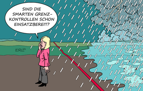 Cartoon: Nancy Faeser (medium) by Erl tagged politik,migration,asyl,nancy,faeser,smarte,grenzkontrollen,regen,hochwasser,wetter,klima,karikatur,erl,politik,migration,asyl,nancy,faeser,smarte,grenzkontrollen,regen,hochwasser,wetter,klima,karikatur,erl