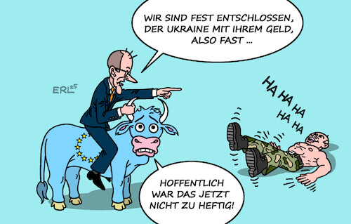 Cartoon: Putin am Boden (medium) by Erl tagged politik,eu,unterstützung,ukraine,geld,russland,sicherheit,entschlossenheit,putin,lachen,boden,europa,merz,stier,karikatur,erl,politik,eu,unterstützung,ukraine,geld,russland,sicherheit,entschlossenheit,putin,lachen,boden,europa,merz,stier,karikatur,erl