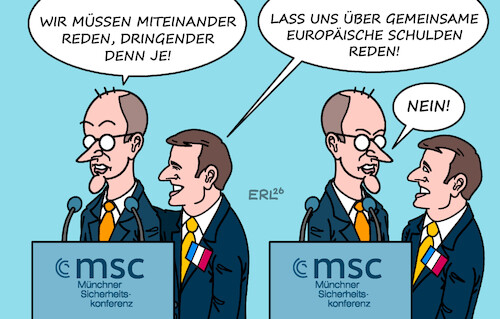 Cartoon: Rede Merz (medium) by Erl tagged politik,msc,münchner,sicherheitskonferenz,emanzipation,europa,usa,trump,merz,macron,eu,schulden,absage,karikatur,erl,politik,msc,münchner,sicherheitskonferenz,emanzipation,europa,usa,trump,merz,macron,eu,schulden,absage,karikatur,erl