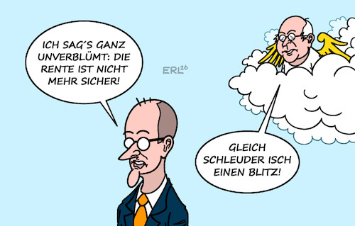 Cartoon: Rente (medium) by Erl tagged politik,arbeit,alter,rente,kanzler,merz,private,altersvorsorge,arbeitsminister,norbert,blüm,zitat,sicher,himmel,blitz,karikatur,erl,politik,arbeit,alter,rente,kanzler,merz,private,altersvorsorge,arbeitsminister,norbert,blüm,zitat,sicher,himmel,blitz,karikatur,erl