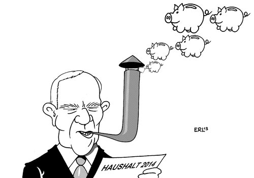 Cartoon: Schäuble (medium) by Erl tagged schäuble,haushalt,2014,sparen,sparkurs,sparschwein,pfeife,kamin,rauch,papstwahl,konklave