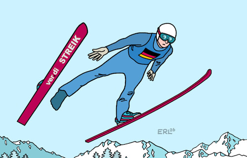 Cartoon: Streik (medium) by Erl tagged politik,gewerkschaft,verdi,öffentlicher,dienst,streik,warnstreik,sport,wintersport,skispringen,karikatur,erl,politik,gewerkschaft,verdi,öffentlicher,dienst,streik,warnstreik,sport,wintersport,skispringen,karikatur,erl