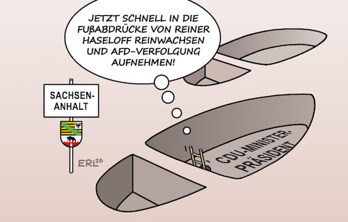 Cartoon: Sven Schulze (medium) by Erl tagged politik,sachsen,anhalt,ministerpräsident,alt,reiner,haseloff,neu,sven,schulze,landtagswahl,aufholjagd,afd,fußabdrücke,karikatur,erl,politik,sachsen,anhalt,ministerpräsident,alt,reiner,haseloff,neu,sven,schulze,landtagswahl,aufholjagd,afd,fußabdrücke,karikatur,erl