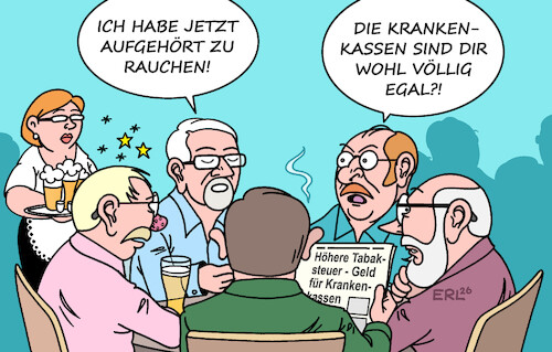 Cartoon: Tabaksteuer (medium) by Erl tagged politik,gesundheit,rauchen,tabaksteuer,erhöhung,entlastung,krankenkassen,stammtisch,karikatur,erl,politik,gesundheit,rauchen,tabaksteuer,erhöhung,entlastung,krankenkassen,stammtisch,karikatur,erl
