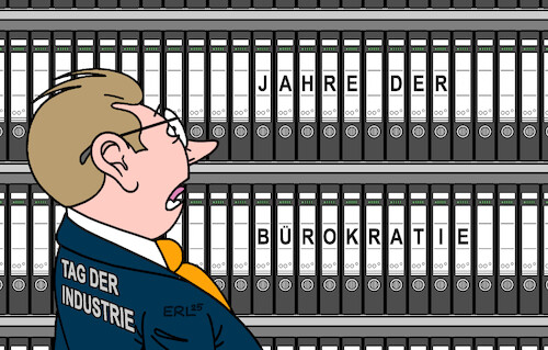 Cartoon: Tag der Industrie (medium) by Erl tagged politik,wirtschaft,industrie,bürokratie,bürokratieabbau,tag,jahre,karikatur,erl,politik,wirtschaft,industrie,bürokratie,bürokratieabbau,tag,jahre,karikatur,erl