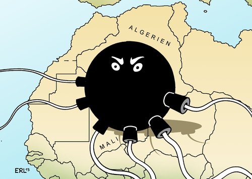 Cartoon: Terror (medium) by Erl tagged mali,algerien,geiselnahme,rebellen,islamistisch,militäreinsatz,frankreich,bombe,krake,spinne,nordafrika,mali,algerien,geiselnahme,rebellen,islamistisch,militäreinsatz,frankreich,bombe,krake,spinne,nordafrika