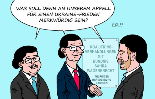 Cartoon: Ukraine-Appell (medium) by Erl tagged politik,brandenburg,spd,sachsen,thüringen,cdu,koalition,bsw,sahra,wagenknecht,appell,frieden,ukraine,frisur,karikatur,erl,politik,brandenburg,spd,sachsen,thüringen,cdu,koalition,bsw,sahra,wagenknecht,appell,frieden,ukraine,frisur,karikatur,erl