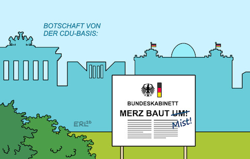 Cartoon: Umbau (medium) by Erl tagged politik,bundeskanzler,friedrich,merz,umbau,bundesregierung,bundeskabinett,pannen,entlassung,verkehrsminister,schnieder,ärger,unmut,cdu,basis,karikatur,erl,politik,bundeskanzler,friedrich,merz,umbau,bundesregierung,bundeskabinett,pannen,entlassung,verkehrsminister,schnieder,ärger,unmut,cdu,basis,karikatur,erl