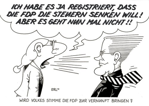 Cartoon: Volkes Stimme (medium) by Erl tagged fdp,umfrage,ablehnung,vernunft,steuern,steuer