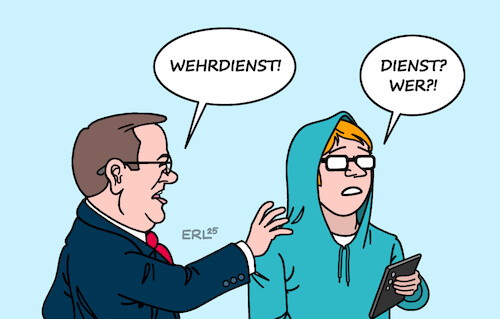 Cartoon: Wehrdienst (medium) by Erl tagged politik,bundestag,gesetz,wehrdienst,bundeswehr,junge,männer,protest,verteidigungsminister,pistorius,karikatur,erl,politik,bundestag,gesetz,wehrdienst,bundeswehr,junge,männer,protest,verteidigungsminister,pistorius,karikatur,erl