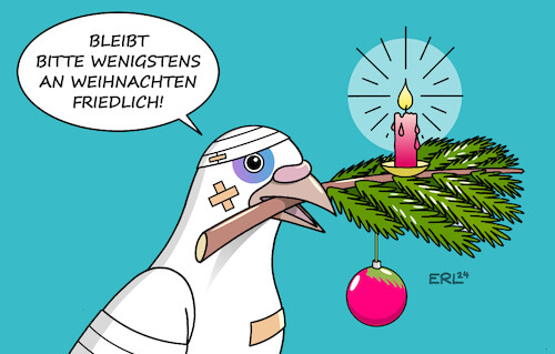 Cartoon: Weihnachtsfrieden (medium) by Erl tagged politik,welt,hass,gewalt,krieg,weihnachten,friede,frieden,friedenstaube,karikatur,erl,politik,welt,hass,gewalt,krieg,weihnachten,friede,frieden,friedenstaube,karikatur,erl