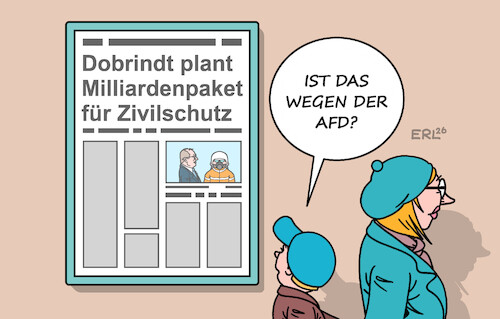 Cartoon: Zivilschutz (medium) by Erl tagged olitik,katastrophenschutz,bevölkerungsschutz,innenminister,dobrindt,milliardenpaket,zivilschutz,krieg,katastrophe,verteidigung,schutz,demokratie,afd,landtagswahlen,sachsen,anhalt,mecklenburg,vorpommern,kind,mutter,karikatur,erl,olitik,katastrophenschutz,bevölkerungsschutz,innenminister,dobrindt,milliardenpaket,zivilschutz,krieg,katastrophe,verteidigung,schutz,demokratie,afd,landtagswahlen,sachsen,anhalt,mecklenburg,vorpommern,kind,mutter,karikatur,erl