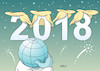Cartoon: 2018 (small) by Erl tagged silvester,2017,neujahr,2018,erde,welt,politik,weltpolitik,präsident,donald,trump,usa,rechtspopulismus,nationalismus,säbelrasseln,mangel,diplomatie,bildung,feuerwerk,frisur,jahreszahl,karikatur,erl