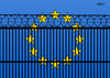 Cartoon: Gute Nacht EU! (small) by Erl tagged flüchtlinge,asyl,asylrecht,europa,eu,abschottung,stacheldragt,zaun,werte,egoismus,fremdenfeindlichkeit,ungarn,viktor,orban,dunkelheit,gute,nacht,karikatur,erl