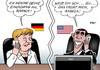 Cartoon: Obama Einladung Merkel (small) by Erl tagged usa,geheimdienst,nsa,überwachung,abhören,weltweit,eu,deutschland,mobiltelefon,handy,bundeskanzlerin,angela,merkel,präsident,barack,obama,versöhnung,einladung,besuch