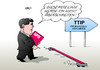 Cartoon: SPD TTIP (small) by Erl tagged freihandelsabkommen,ttip,usa,eu,position,spd,rote,linie,parteichef,gabriel,verhandlungen,anhänger,positiv,einstellung,verbraucherschutz,umwelt,gesetz,aushöhlung