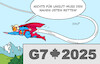 Cartoon: Supermans Stippvisite (small) by Erl tagged politik,g7,industrienationen,gipfel,kanada,präsident,trump,abreise,krieg,israel,iran,nahost,superman,karikatur,erl