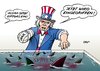 Cartoon: USA Syrien (small) by Erl tagged usa,syrien,diktator,assad,bürgerkrieg,giftgas,chemiewaffen,eingreifen,militär,waffen,rebellen,demokraten,islamisten,aquarium,haifischbecken,hai,blut,irak,afghanistan,uncle,sam