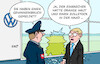 Cartoon: VW (small) by Erl tagged politik,wirtschaft,auto,vw,volkswagen,gewinneinbruch,einbecher,trump,usa,zölle,strafzölle,eu,karikatur,erl